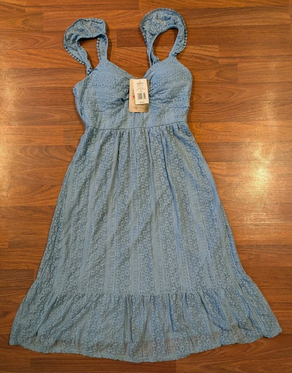 Lily Rose Lace Crochet Dress Blue Slim Fit Boho Cottagecore Tagged Large Fit S/M